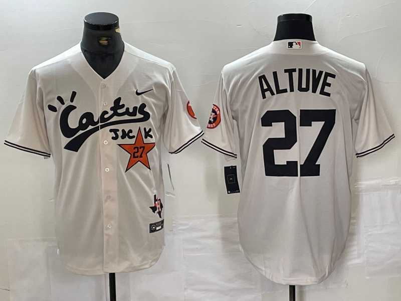 Mens Houston Astros #27 Jose Altuve Cream Cactus Jack Vapor Premier Stitched Baseball Jersey